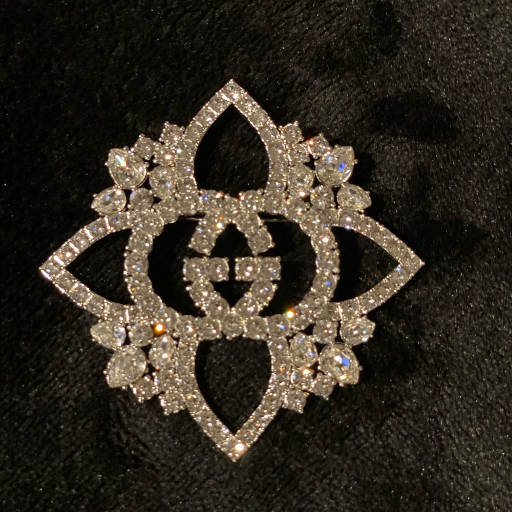Authentic Gucci Interlocking Gg Crystal Brooch - image 2